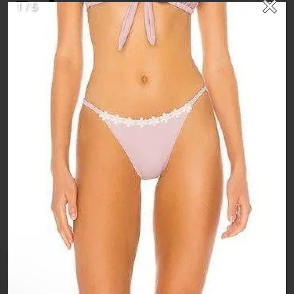 Tularosa Sunshine bikini bottom pink daisy trim swimsuit Revolve NWT Sz L $68